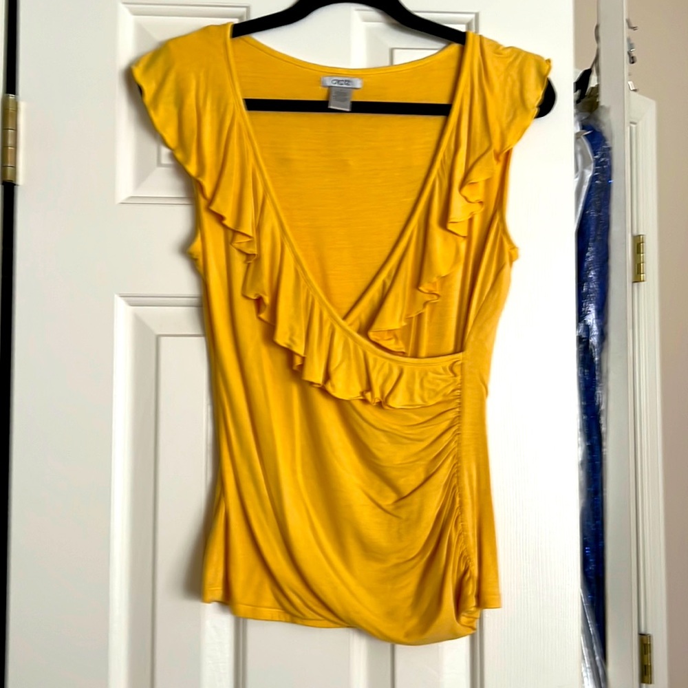 Yellow Cache Top Low Cut In Front With Ruffles In… - image 1